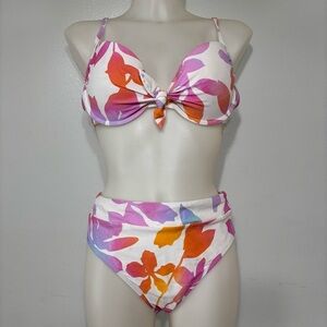 Cupshe Multi Color Floral Mid-Rise Bikini Size L NEW